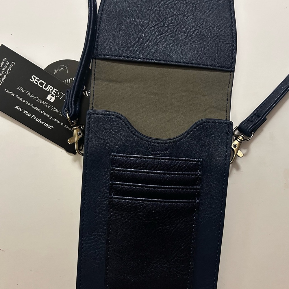 NWT K Carroll  Navy Vegan Crossbody with RFD Protection - Picture 2 of 3
